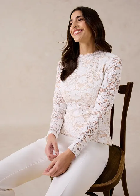 Maglia in pizzo a maniche lunghe, bonprix