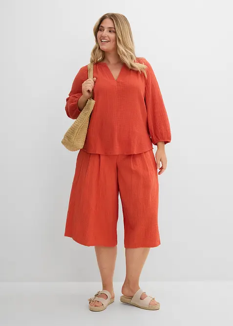 Pantaloni capri in soffice mussola, bonprix