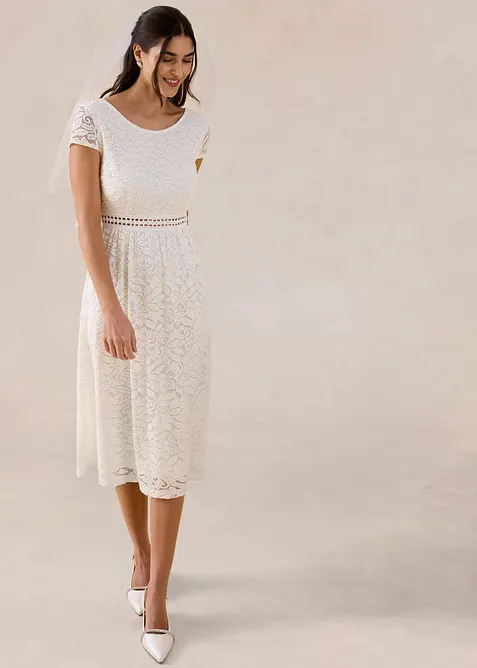 Abito in pizzo con inserto effetto uncinetto in vita, bonprix