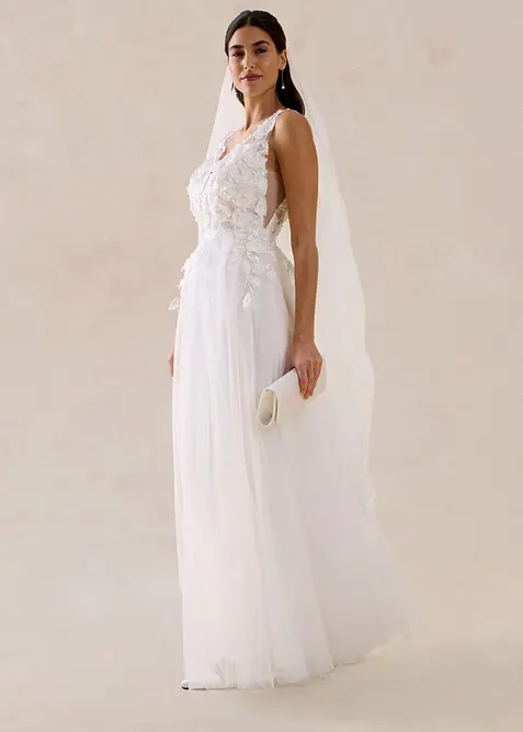 Abito da sposa in tulle delicato con pizzo floreale, bonprix
