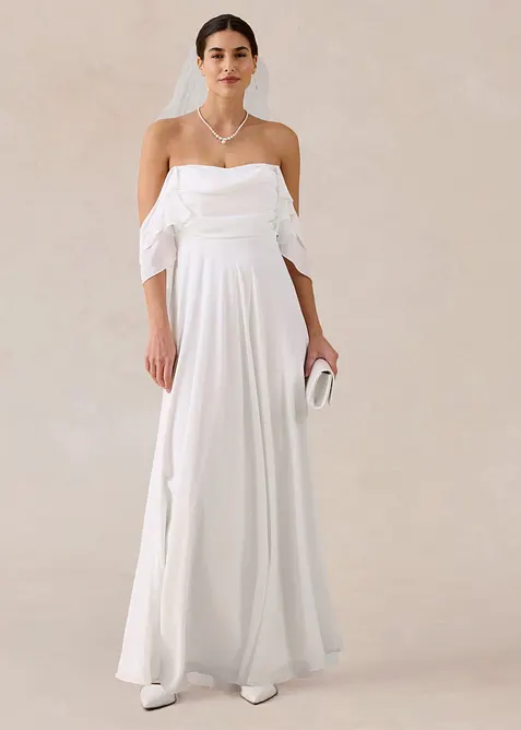 Abito da sposa in fine chifon con drappeggio, bonprix