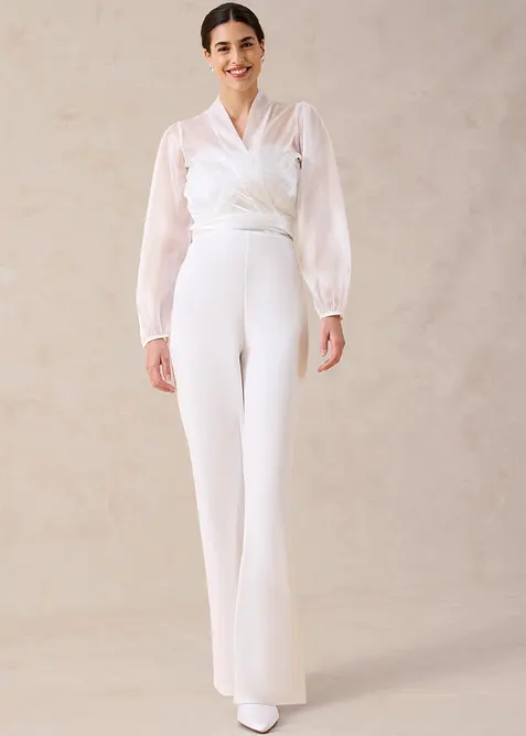 Tuta elegante in cr&ecirc;pe operato con ricamo con perline, bonprix