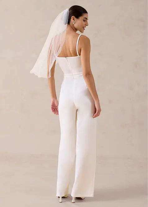 Tuta elegante in cr&ecirc;pe operato con ricamo con perline, bonprix