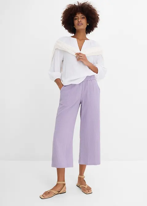 Pantaloni larghi in mussola di cotone, bonprix