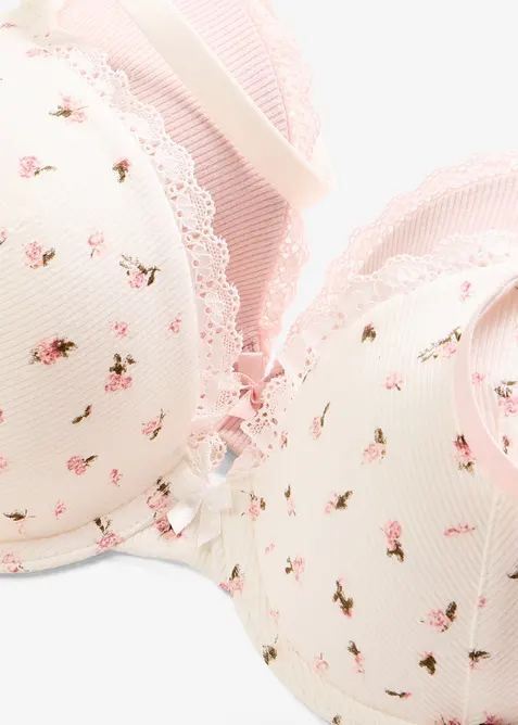 Reggiseno con coppe preformate, ferretto e cotone biologico a costine (pacco da 2), bonprix