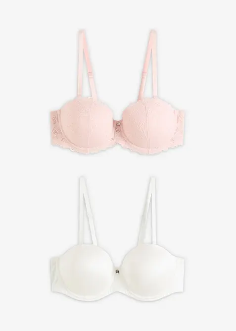 Reggiseno a balconcino con spalline staccabili e pizzo morbido (pacco da 2), bonprix