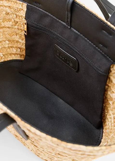 Borsa shopper effetto paglia con ciondolo a forma di fiori, bonprix