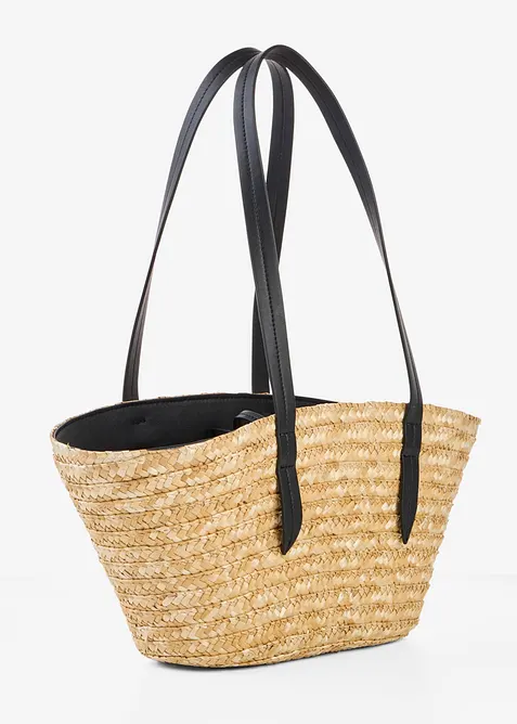 Borsa shopper effetto paglia con ciondolo a forma di fiori, bonprix