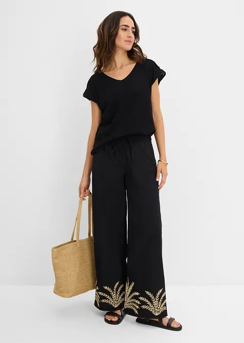 Pantaloni a palazzo con ricami, bonprix