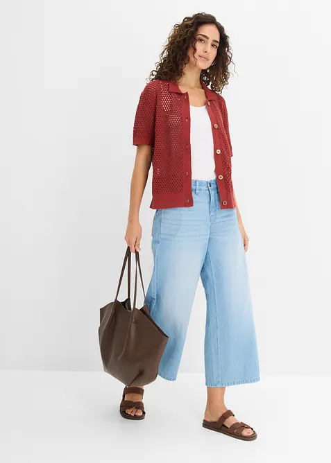 Jeans wide leg con cinta comoda, vita media, bonprix