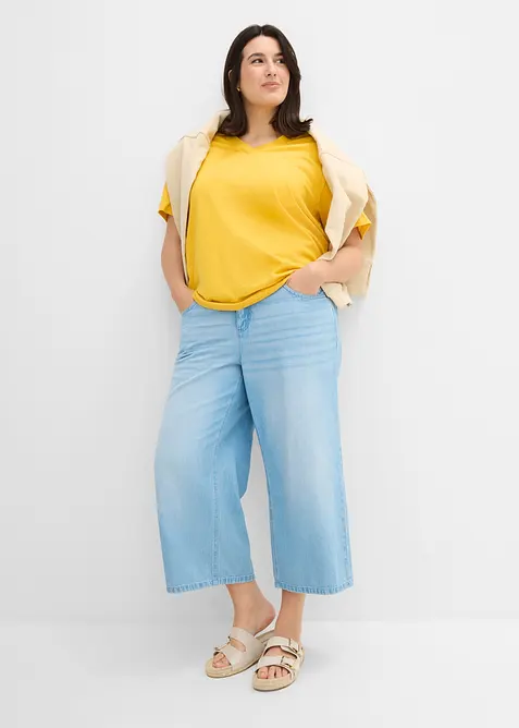 Jeans wide leg con cinta comoda, vita media, bonprix