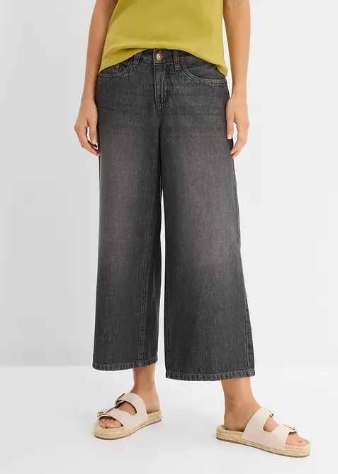 Jeans wide leg con cinta comoda, vita media, bonprix