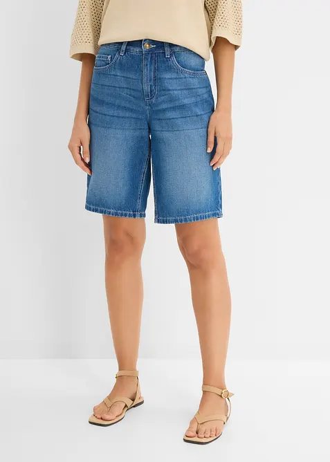 Bermuda in jeans con vita elasticizzata, vita media, bonprix