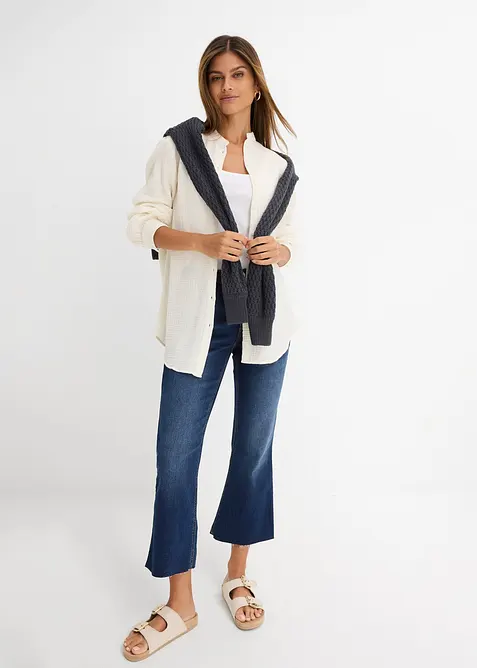 Jeans bootcut cropped, vita alta, bonprix