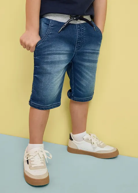 Bermuda in jeans felpato con elastico in vita, regular fit, bonprix