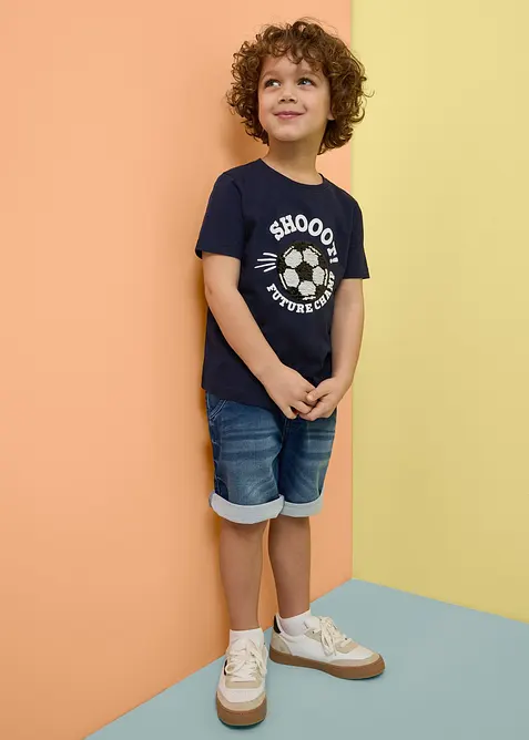 Bermuda in jeans felpato con elastico in vita, regular fit, bonprix