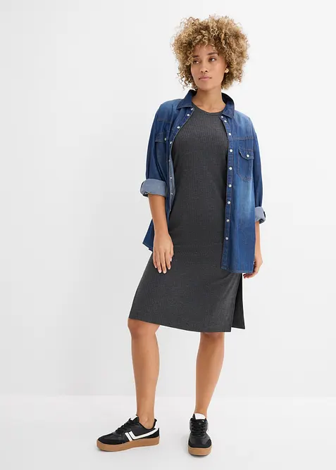 Abito a coste con spacchi ai lati in misto viscosa, bonprix