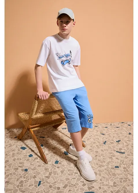 T-shirt loose fit e pantaloni corti in jersey di puro cotone biologico (set 2 pezzi), bonprix