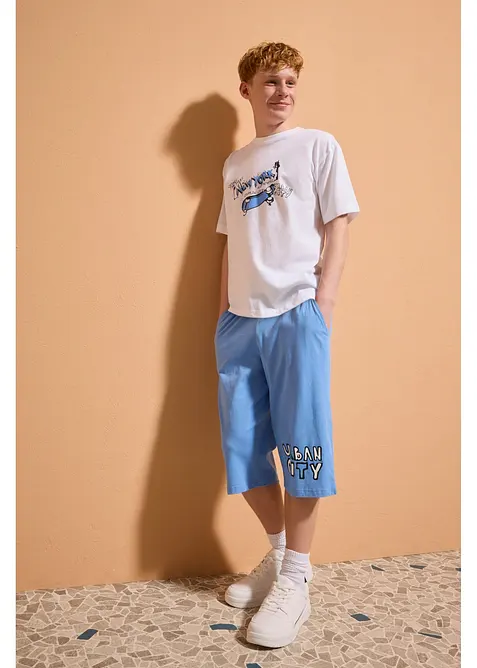 T-shirt loose fit e pantaloni corti in jersey di puro cotone biologico (set 2 pezzi), bonprix