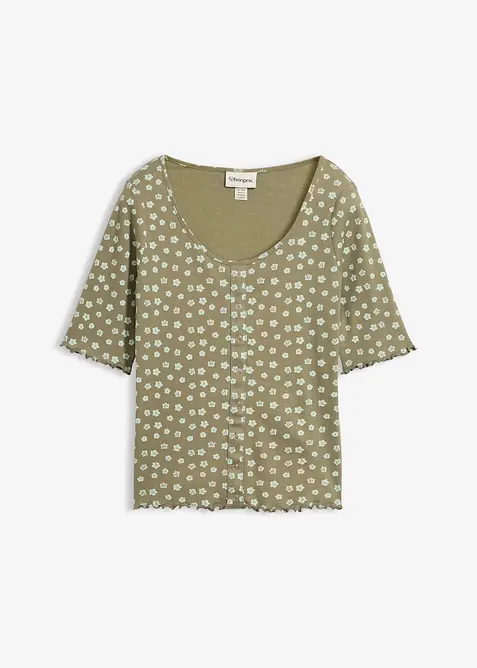 Maglia a costine a mezze maniche con stampa a fiori, bonprix
