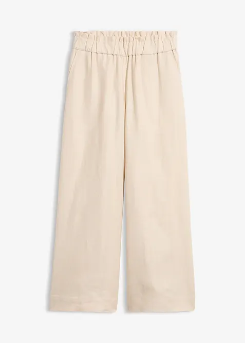 Pantaloni culotte cropped in misto lino leggero, bonprix