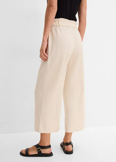 Pantaloni culotte cropped in misto lino leggero, bonprix