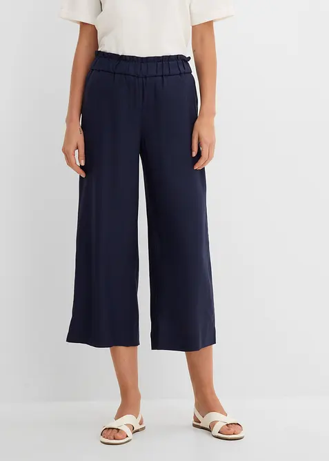 Pantaloni culotte cropped in misto lino leggero, bonprix