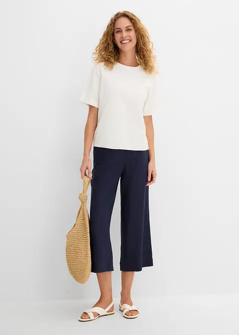 Pantaloni culotte cropped in misto lino leggero, bonprix
