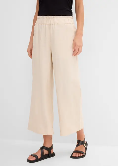 Pantaloni culotte cropped in misto lino leggero, bonprix