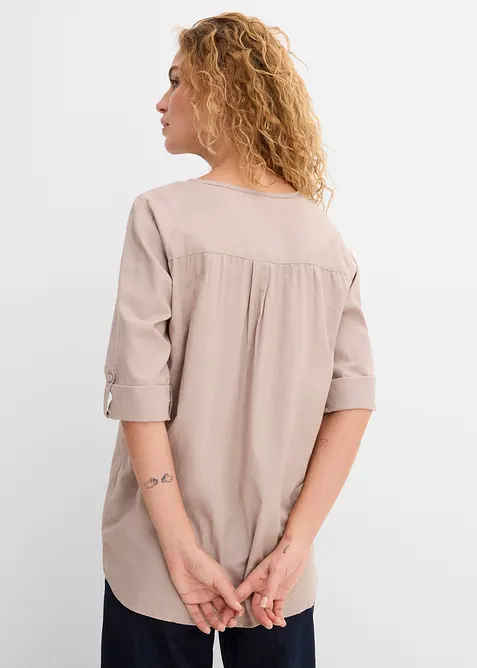 Blusa in misto lino con maniche a 3/4, bonprix