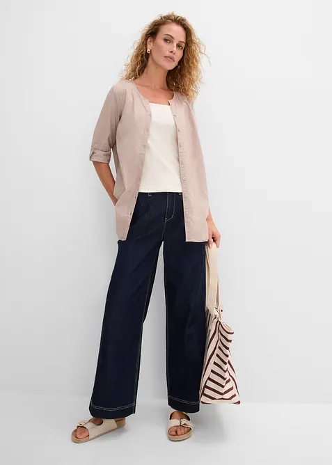 Blusa in misto lino con maniche a 3/4, bonprix