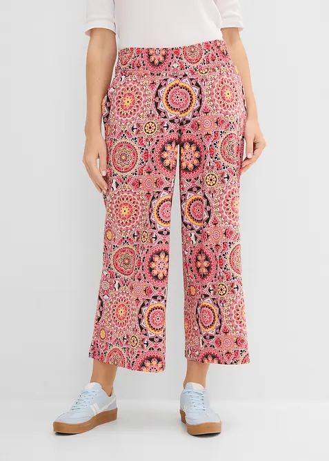 Pantaloni culotte larghi in jersey con vita alta a punto smock, lunghezza 7/8, bonprix