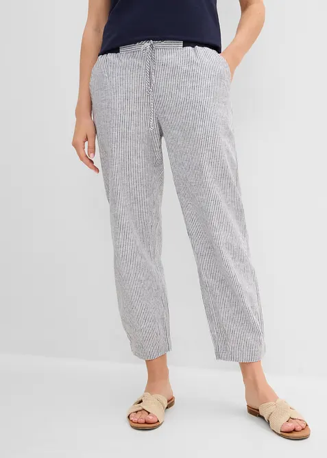 Pantaloni cropped in misto lino, bonprix