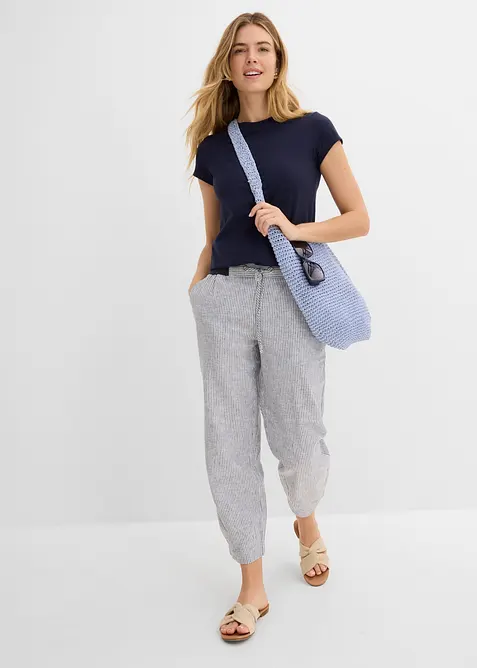 Pantaloni cropped in misto lino, bonprix