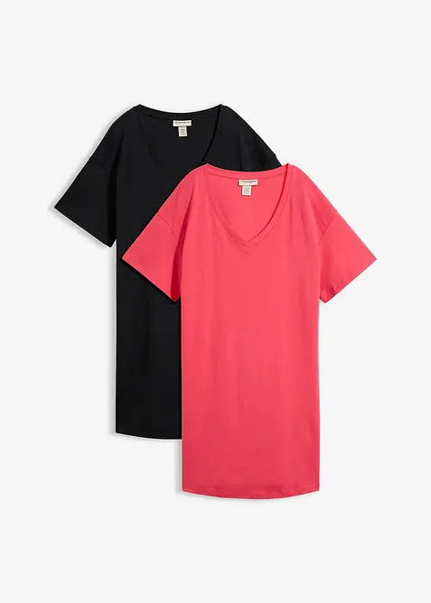 Abito t-shirt oversize con scollatura a V (pacco da 2), bonprix