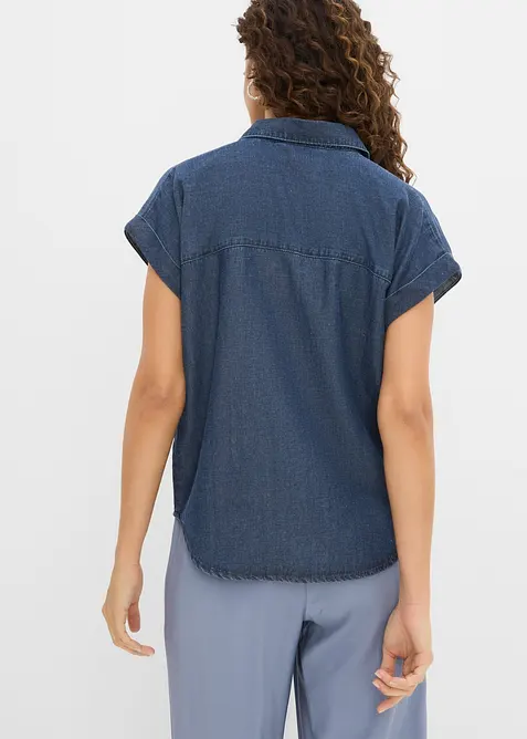 Camicetta di jeans a maniche corte con lino, bonprix