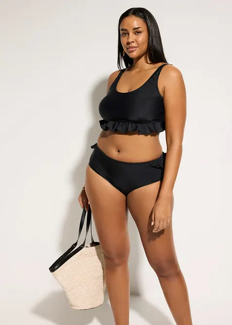 Slip a vita alta per bikini con ruches, asciugatura rapida, bonprix