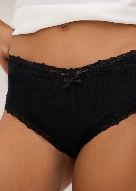 Panty a costine con cotone morbido e bordo in pizzo (pacco da 5), bonprix