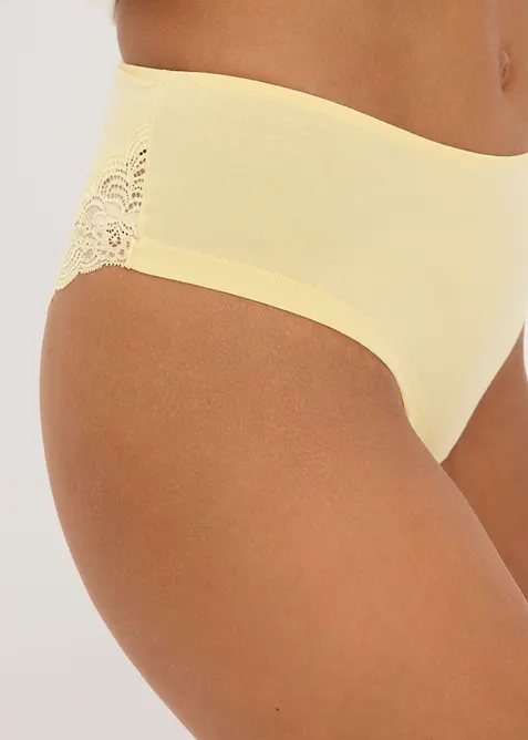 Panty con cotone morbido e bordo in pizzo (pacco da 4), bonprix