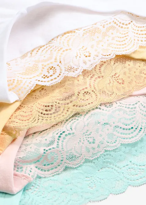 Panty con cotone morbido e bordo in pizzo (pacco da 4), bonprix