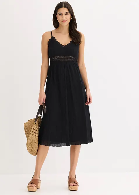 Abito midi con inserto di pizzo, bonprix