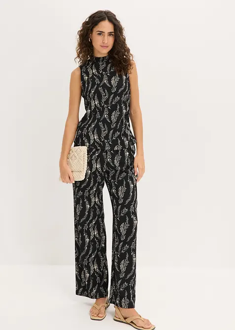 Top in jersey e pantaloni in cr&ecirc;pe operato (set 2 pezzi), bonprix