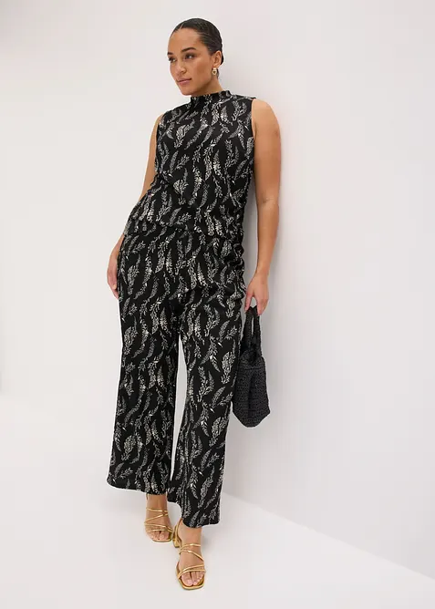 Top in jersey e pantaloni in cr&ecirc;pe operato (set 2 pezzi), bonprix