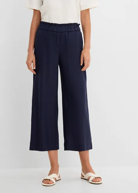 Pantaloni culotte cropped in misto lino leggero, bonprix