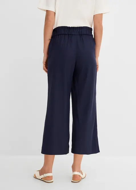 Pantaloni culotte cropped in misto lino leggero, bonprix
