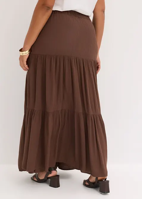 Gonna a balze lunga in viscosa operata, bonprix