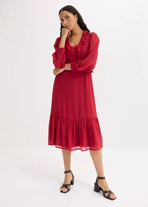 Abito in chiffon con pizzo e volant, bonprix