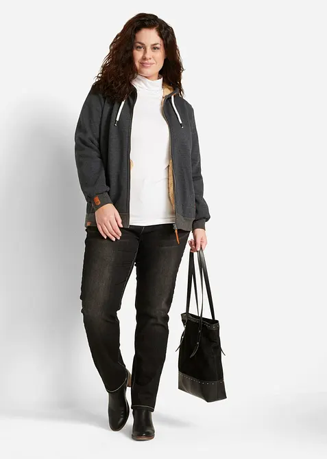 Felpa con zip, cappuccio e fodera teddy, bonprix