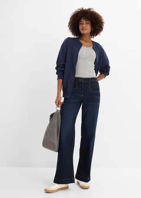 Jeans wide leg con elastico in vita, vita media, bonprix