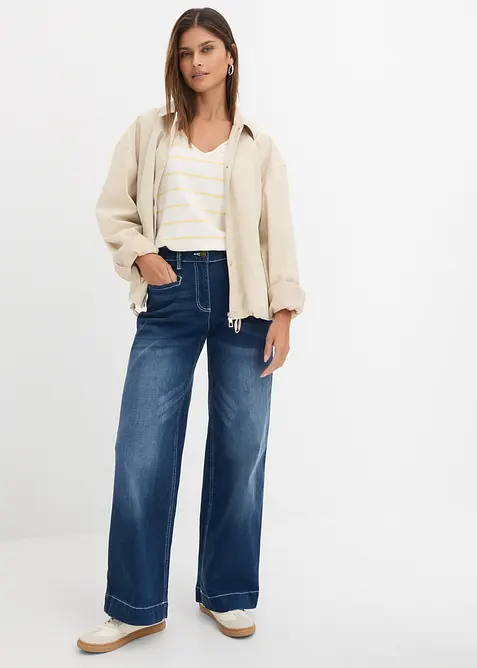 Jeans wide leg con elastico in vita, vita media, bonprix